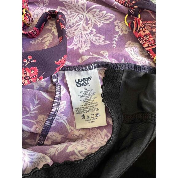 Lands End Red Floral Print Ruched V Neck Adjustable Straps Tankini Top Swimwear - Picture 2 of 5